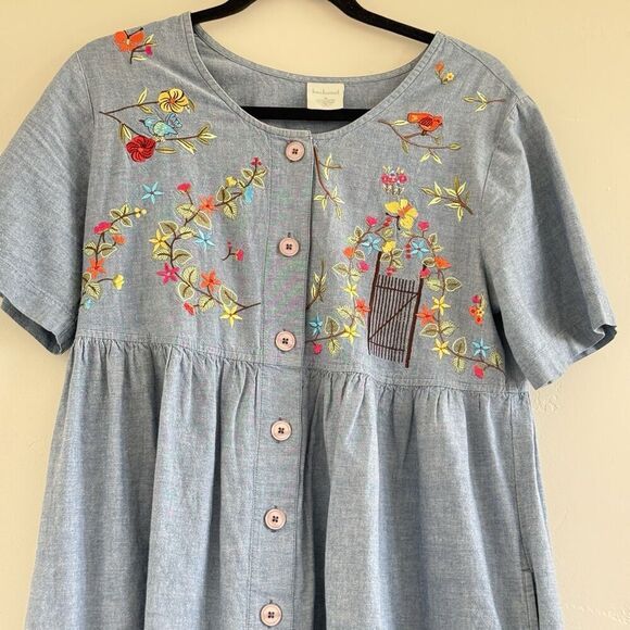 Bechamel Dress Womens S Blue Denim Floral Embroidered Western country cowgirl. - Picture 2 of 12